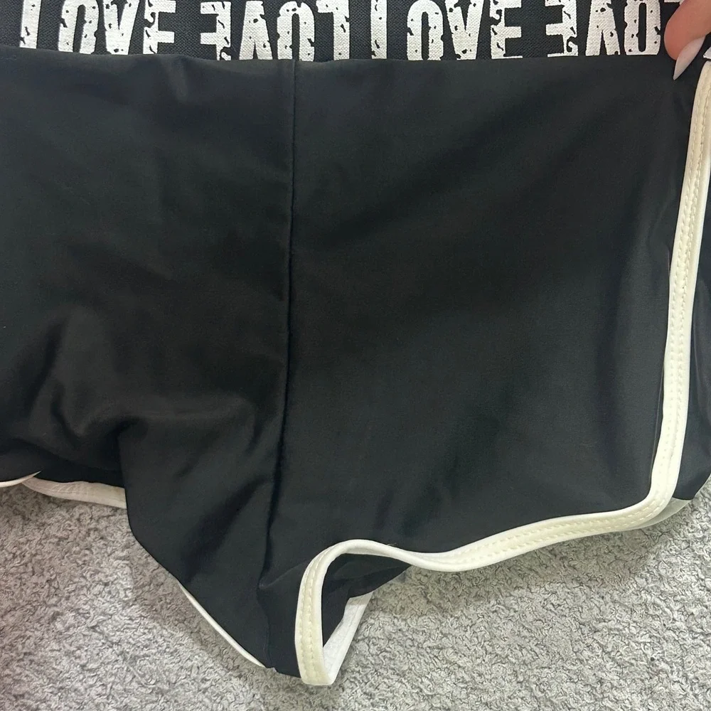 Unbranded Bikini Set Love Graphic Black White Size 150/10/12 Athletic Sporty Y2K